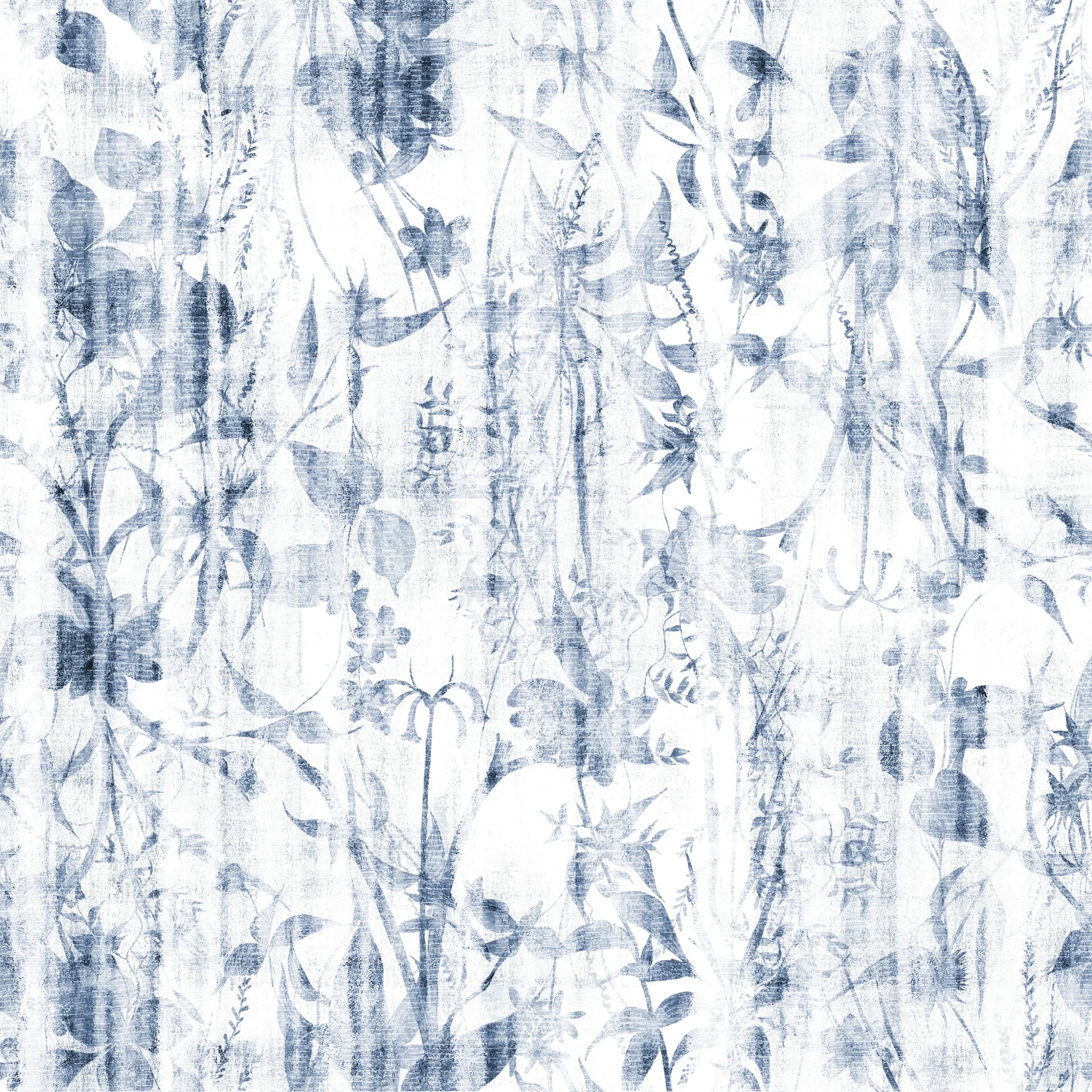 Indigo Reverie blue botanical peel and stick wallpaper creating ambiance in a serene bathroom