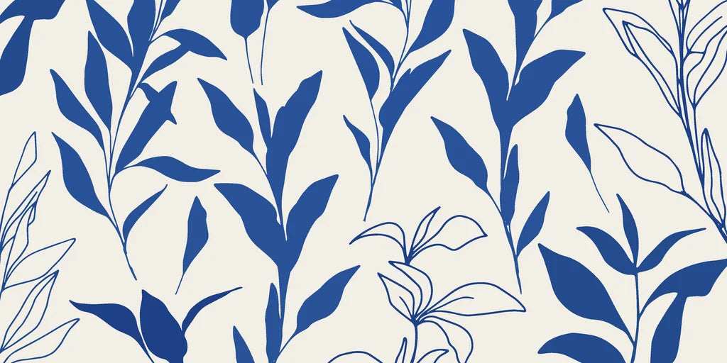 Simplistic blue and cream leaf pattern removable wallpaper