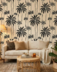 Ink Haven monochrome jungle wallpaper in a warm and inviting living room