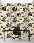 Ink Haven monochrome jungle wallpaper as a feature wall in a bright home office
