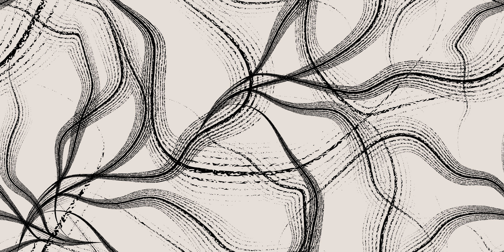 Abstract flowing lines of black and beige ink create this 'Ink Rivers' wallpaper design