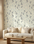 Ink & Sprig navy blue botanical sprig in a warm and inviting living room