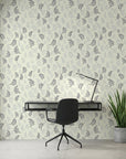 Ink & Sprig navy blue botanical sprig as a feature wall in a bright home office