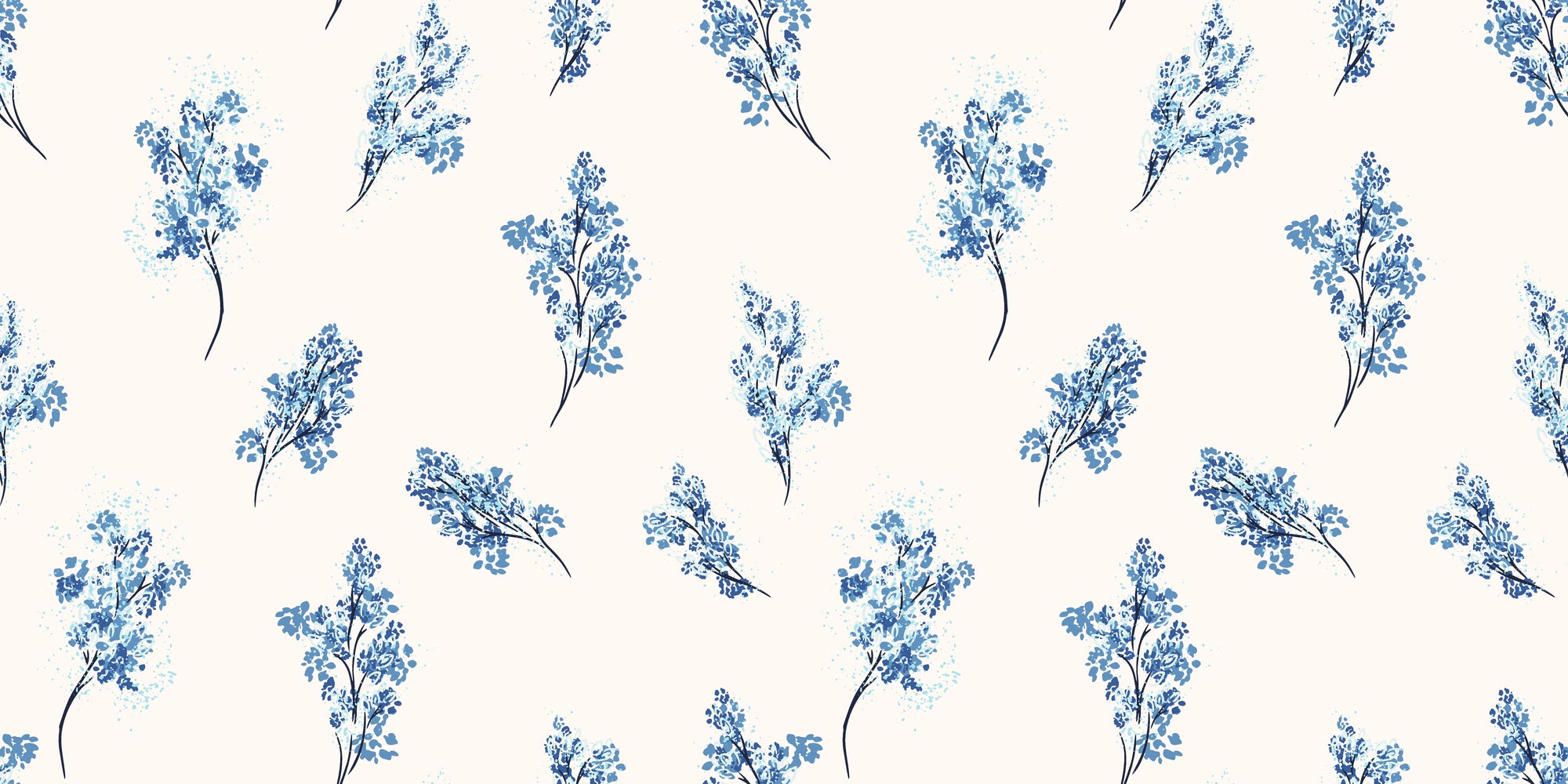 Linen-like peel and stick wallpaper with blue floral sprigs - Ink Blossom
