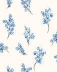 Linen-like peel and stick wallpaper with blue floral sprigs - Ink Blossom