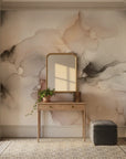 Ink Drift timeless black and gold abstract creating ambiance in a serene bathroom