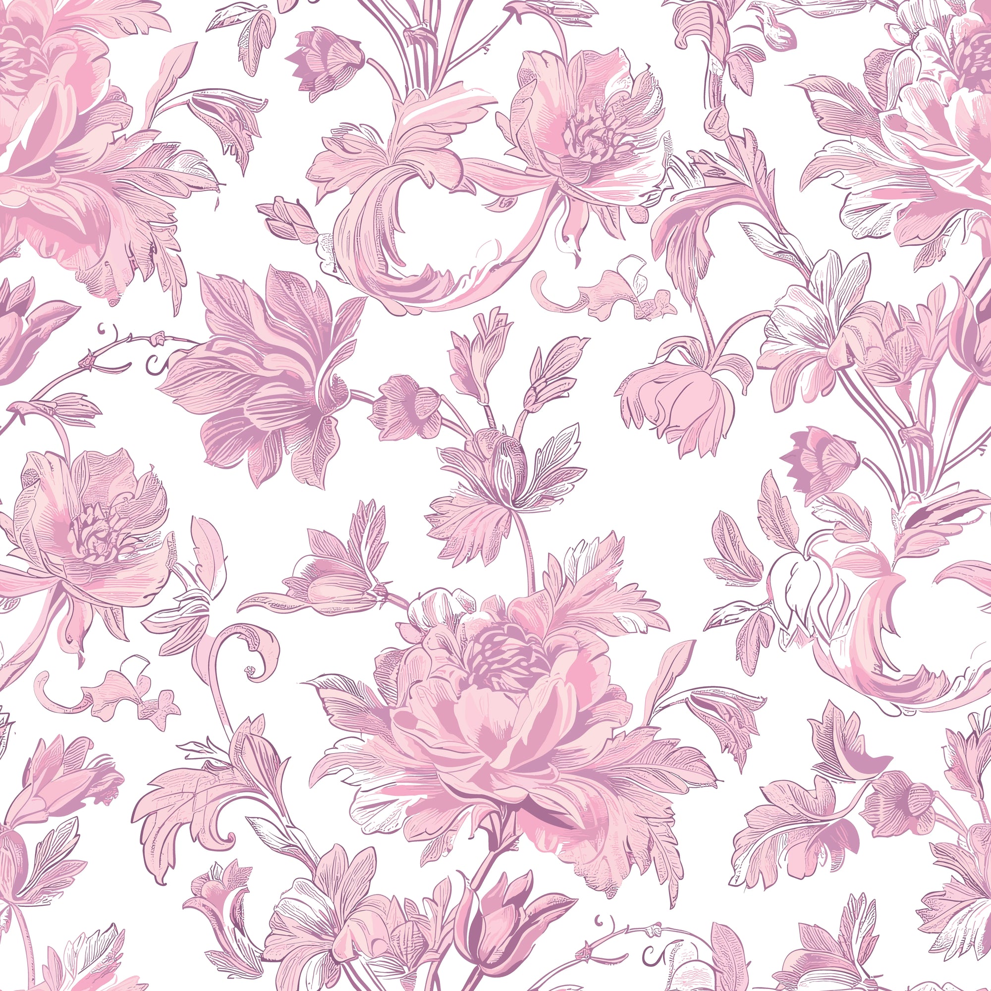 Smooth peel and stick wallpaper with rose pink botanical florals - Ink &amp; Rosewater