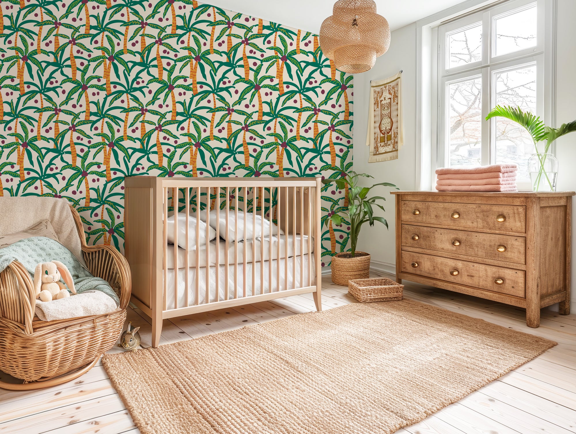 Wallpaper design depicting rhythmic, vibrant island life and scenery