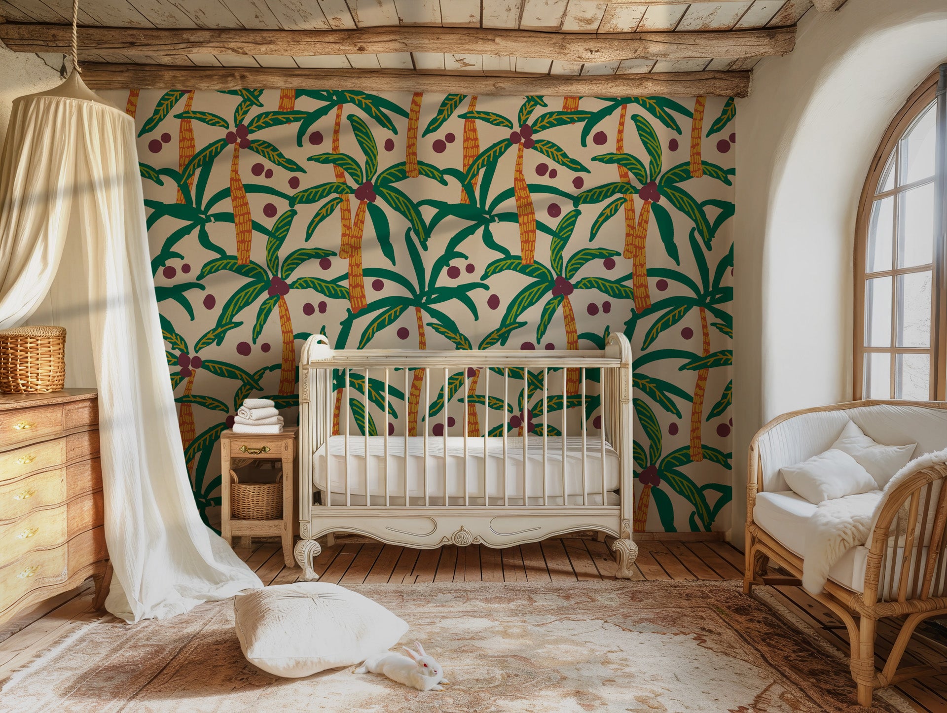 Wall covering with a repeating island rhythm pattern