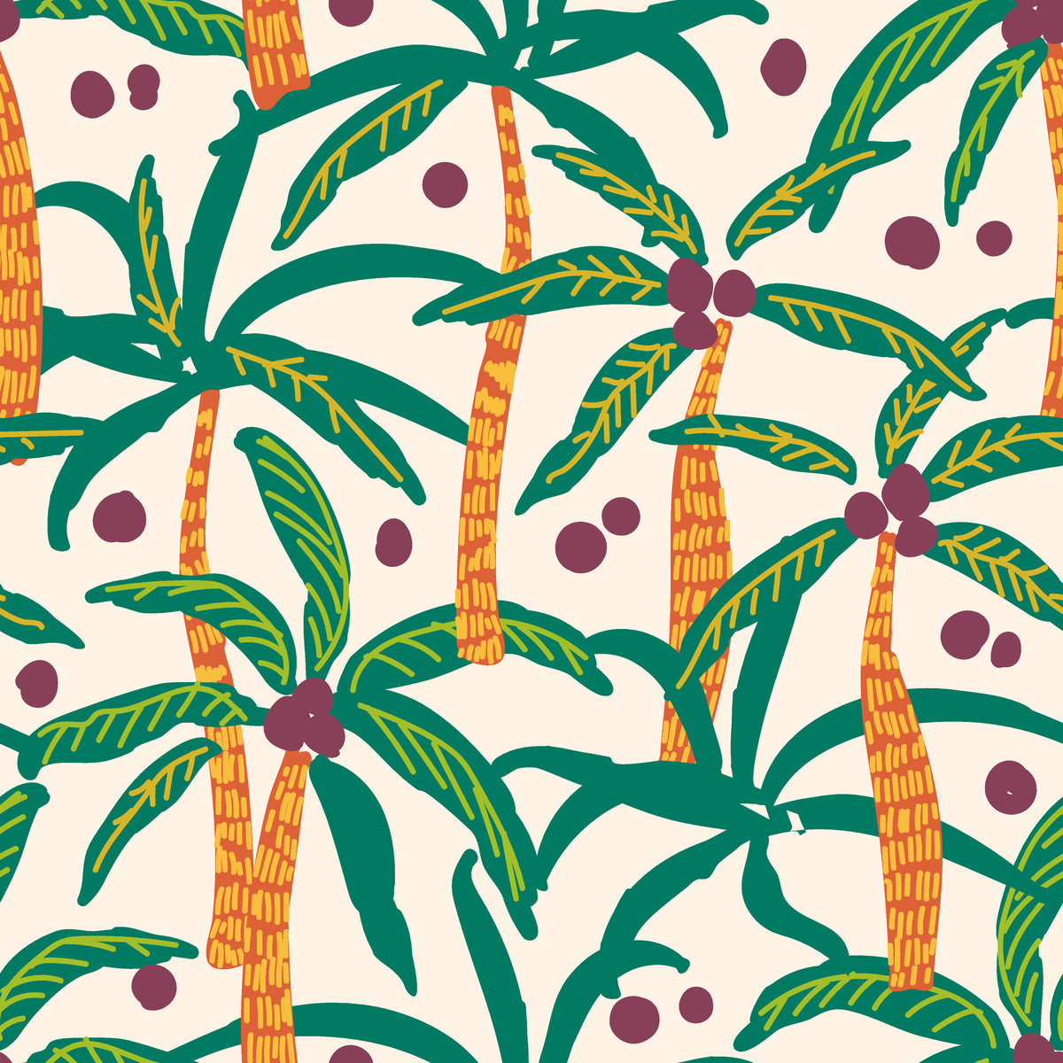 Matte cream tropical palm tree pattern peel and stick wallpaper -Island Rhythms