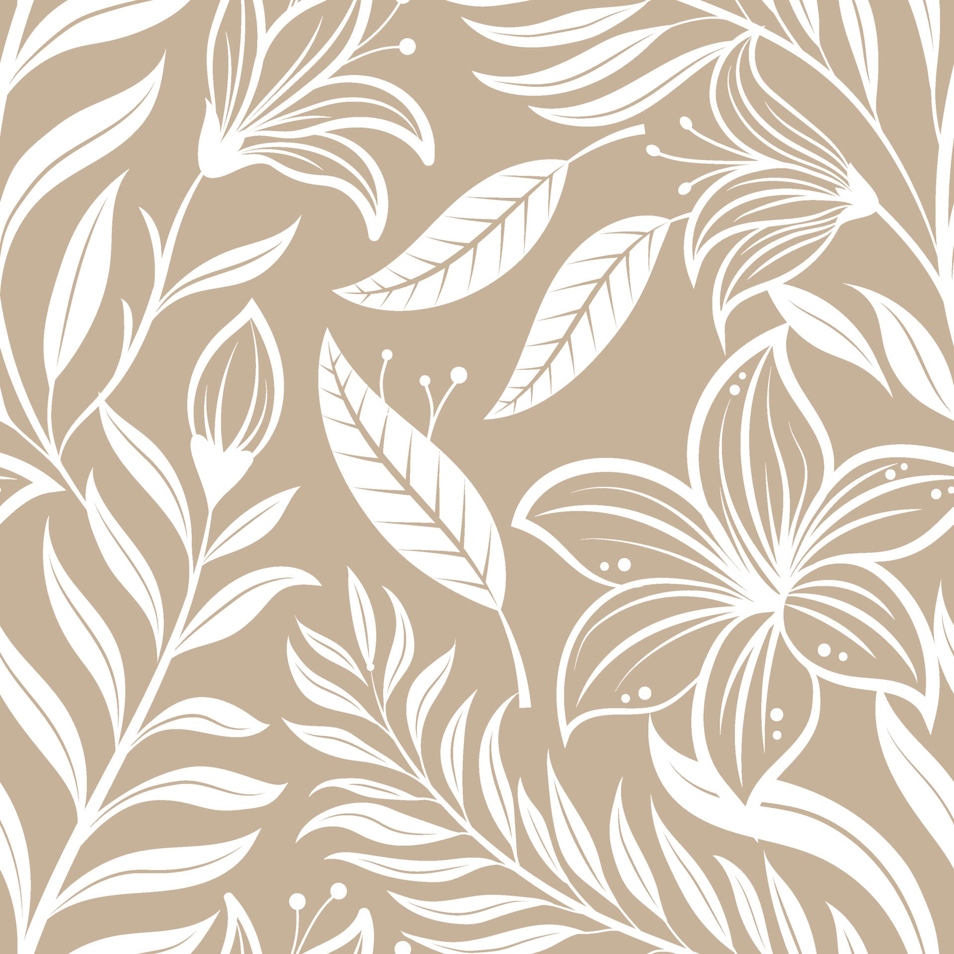 A sophisticated self-adhesive wall covering featuring a beige and white outlined botanical pattern, named Ivory Tapestry