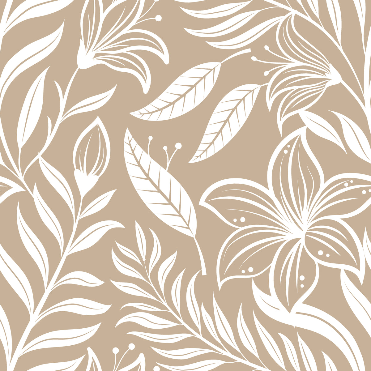Ivory Tapestry beige and white floral silhouette wallpaper