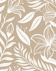 A sophisticated self-adhesive wall covering featuring a beige and white outlined botanical pattern, named Ivory Tapestry