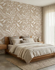 Ivory Tapestry beige and white floral silhouette wallpaper adding character to a cozy bedroom
