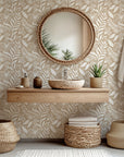 Peel and stick wallpaper featuring an elegant silhouette of beige and white flowers, named 'Ivory Tapestry'