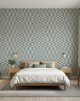 Jade Frames sage geometric rectangle adding character to a cozy bedroom