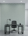Jade Frames sage geometric rectangle as a feature wall in a bright home office