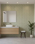 Jade Reverie elegant green hummingbird floral wallpaper creating ambiance in a serene bathroom