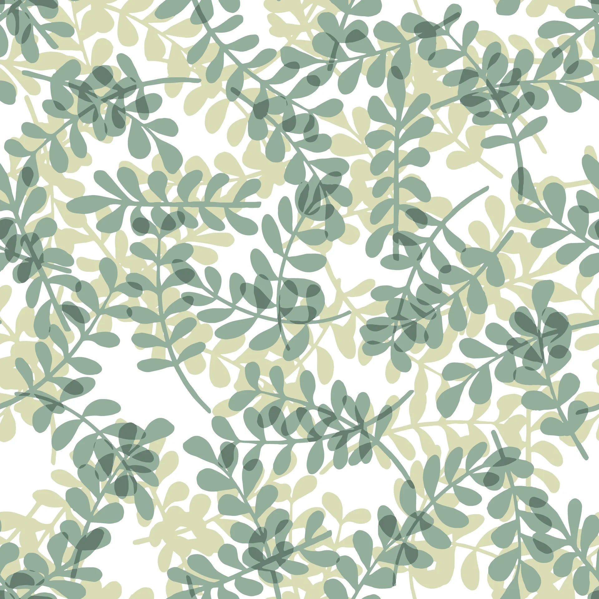 Contemporary Jade & Citron botanical wallpaper featuring sage green and soft yellow eucalyptus leaves on white background