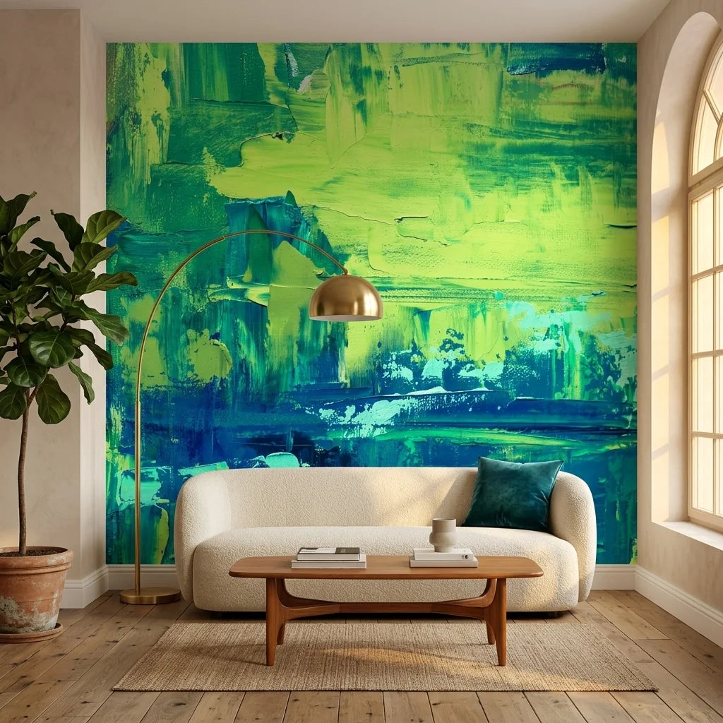 Canvas-like green and teal abstract brushstroke peel and stick wallpaper - Jade & Rain