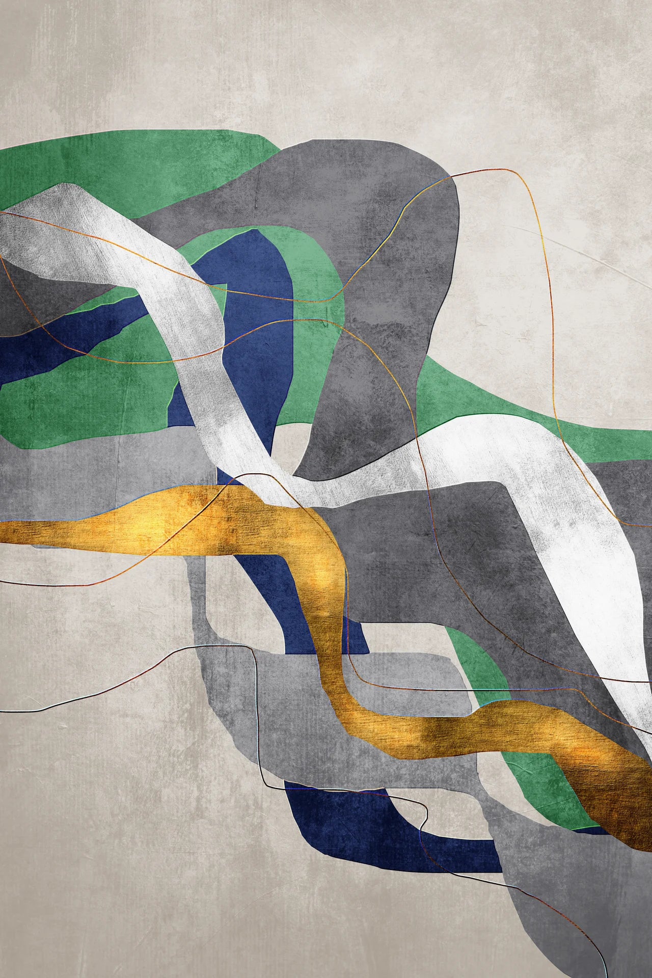 Jade & Smoke green and grey modern abstract wallpaper creating ambiance in a serene bathroom