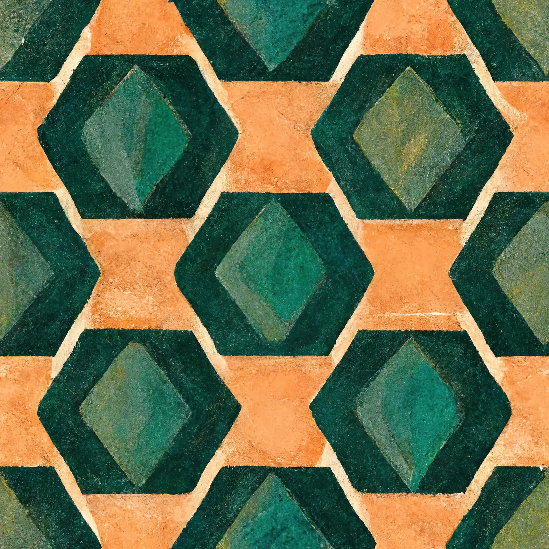 Jeweled Depths vibrant green and orange geometric wallpaper