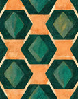 Jeweled Depths vibrant green and orange geometric wallpaper