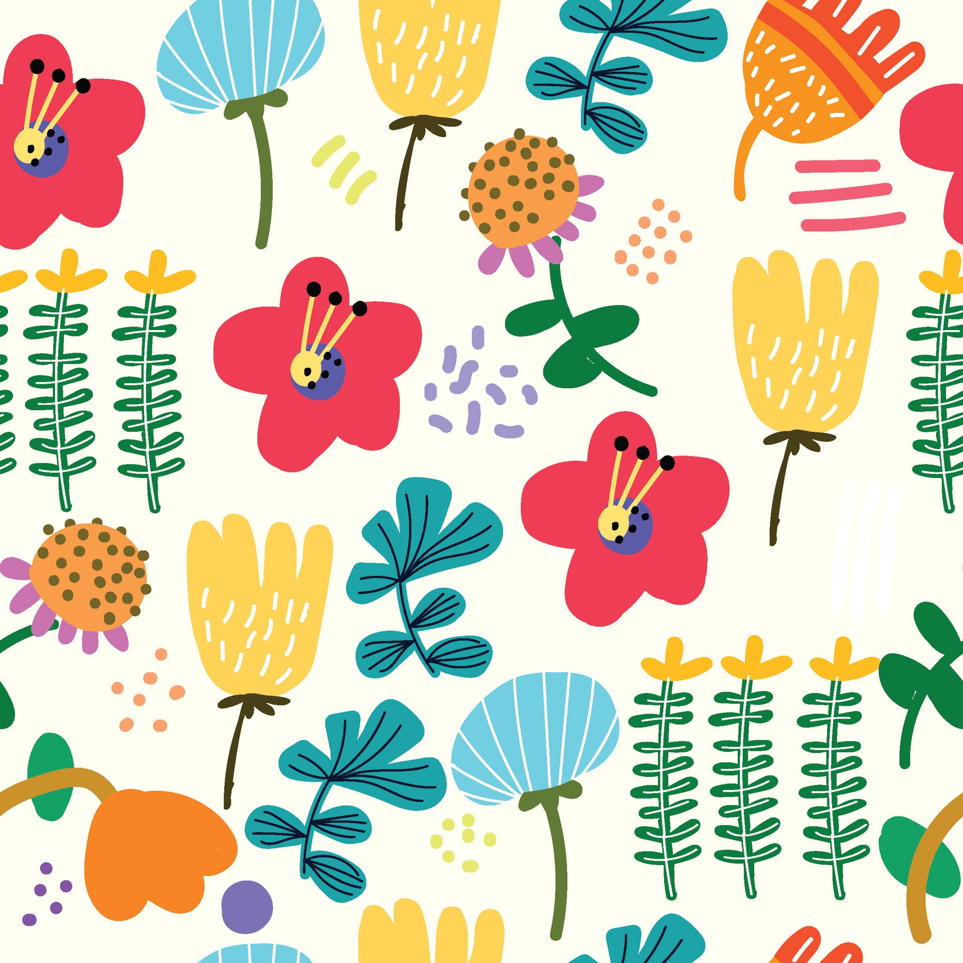 Colorful folk art botanical flower peel and stick wallpaper - Joy Bloom