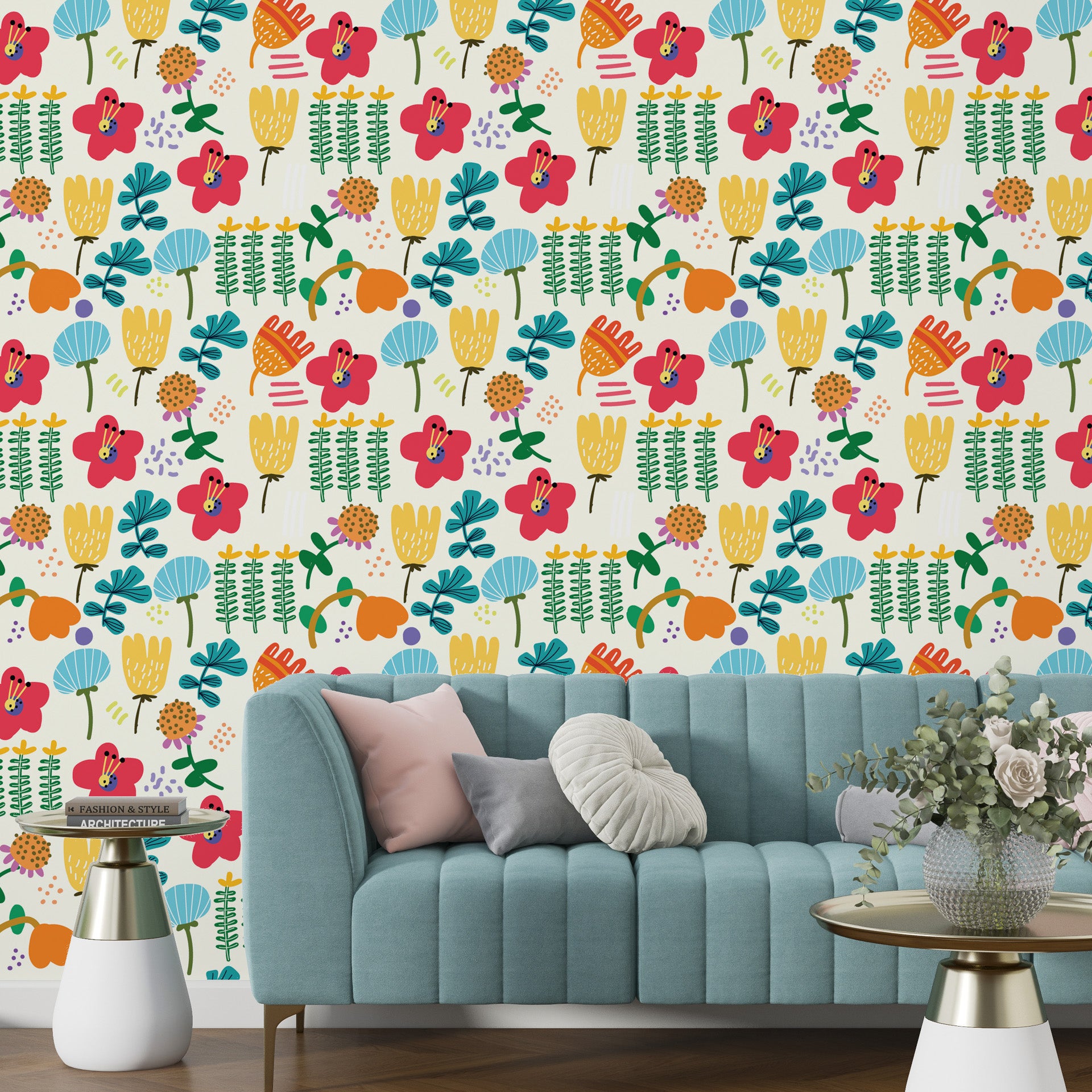 Intricate heritage-inspired botanical illustrations on a temporary wallpaper - Joy Bloom