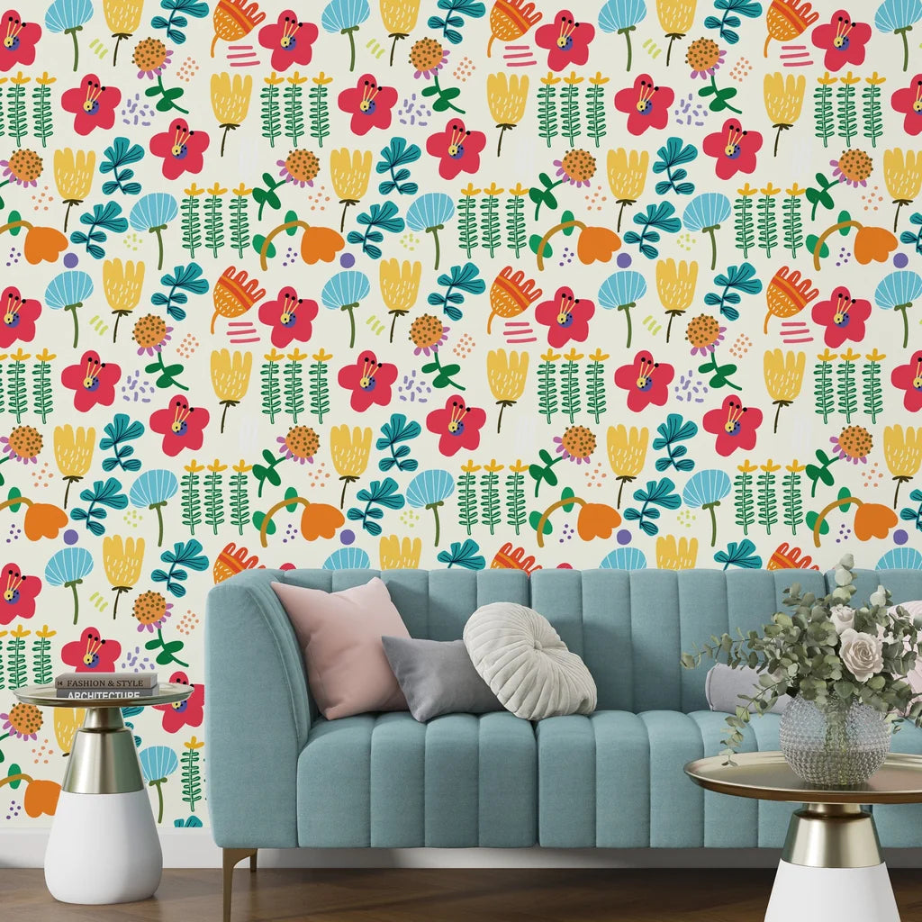 Intricate heritage-inspired botanical illustrations on a temporary wallpaper - Joy Bloom