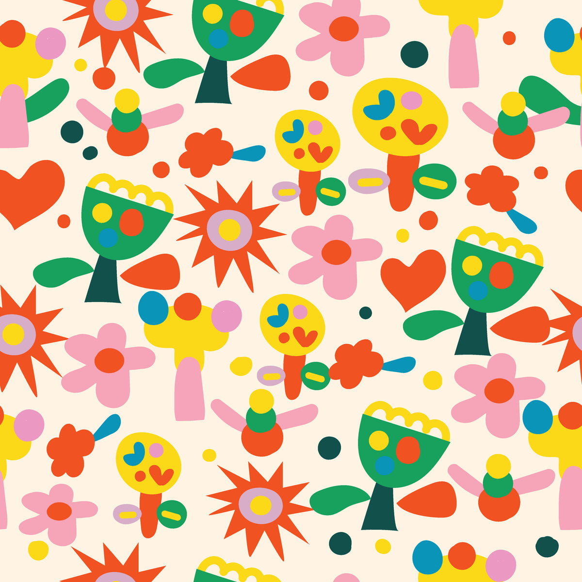 Joyful Bloom cream abstract cutout floral wallpaper