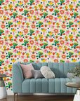 Contemporary bright botanical design with abstract shapes and vivid colors for peel-and-stick application - Joyful Bloom