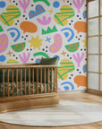 Vibrant wallpaper featuring a rhythmic, recurring motif