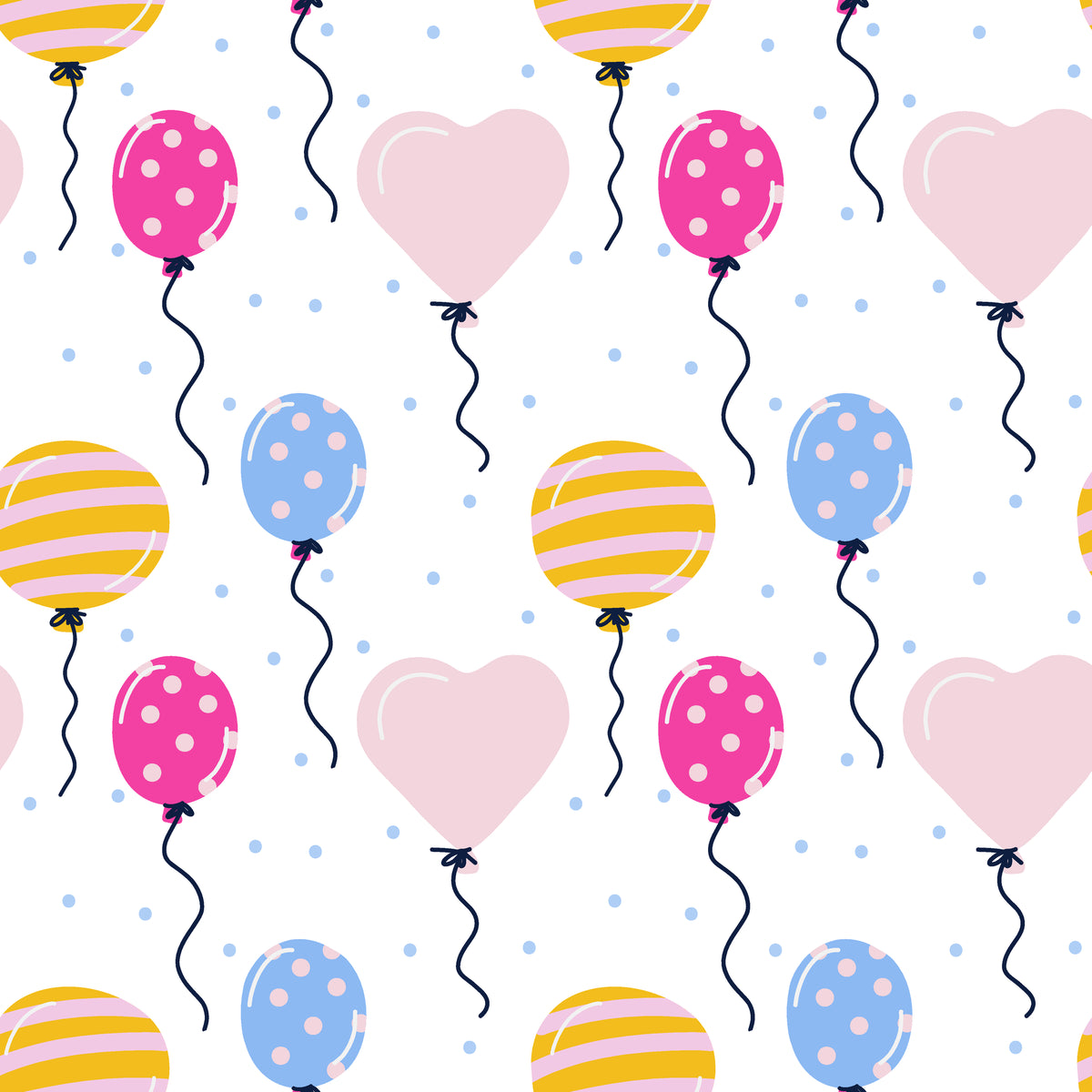 Smooth white balloon and heart party peel and stick wallpaper -Joyful Ascent