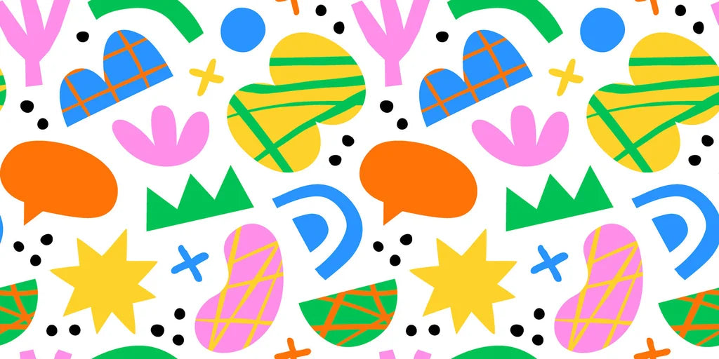 Smooth white colorful geometric cutout shapes peel and stick wallpaper -Joyful Echoes