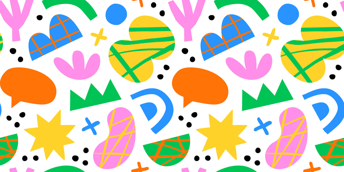 Smooth white colorful geometric cutout shapes peel and stick wallpaper -Joyful Echoes