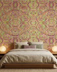 Jungle Echo green geometric peel and stick wallpaper adding character to a cozy bedroom