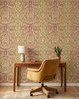 Jungle Echo green geometric peel and stick wallpaper as a feature wall in a bright home office