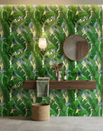 Jungle Gold lush green palm leaf creating ambiance in a serene bathroom