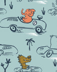 Blue sketchy jungle animal race car peel and stick wallpaper - Jungle Rumble