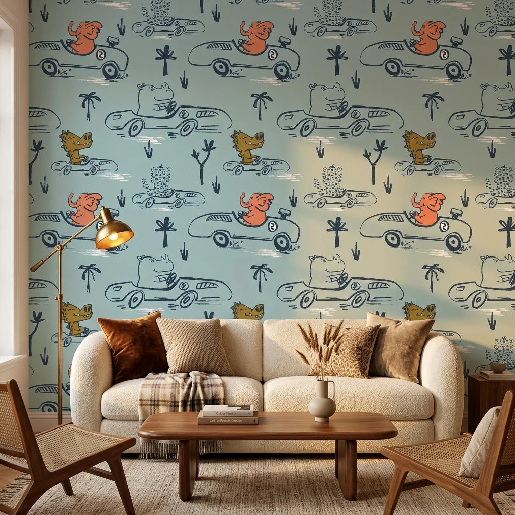 Jungle Rumble Race Car Wallpaper - Removable | Applied Coverings