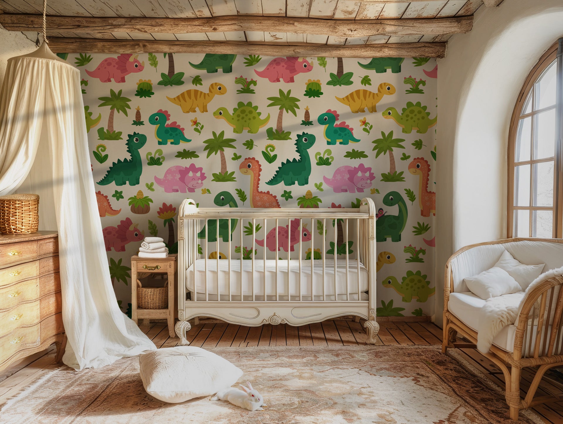 Decorative wall covering featuring vibrant prehistoric blooms