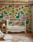 Decorative wall covering featuring vibrant prehistoric blooms