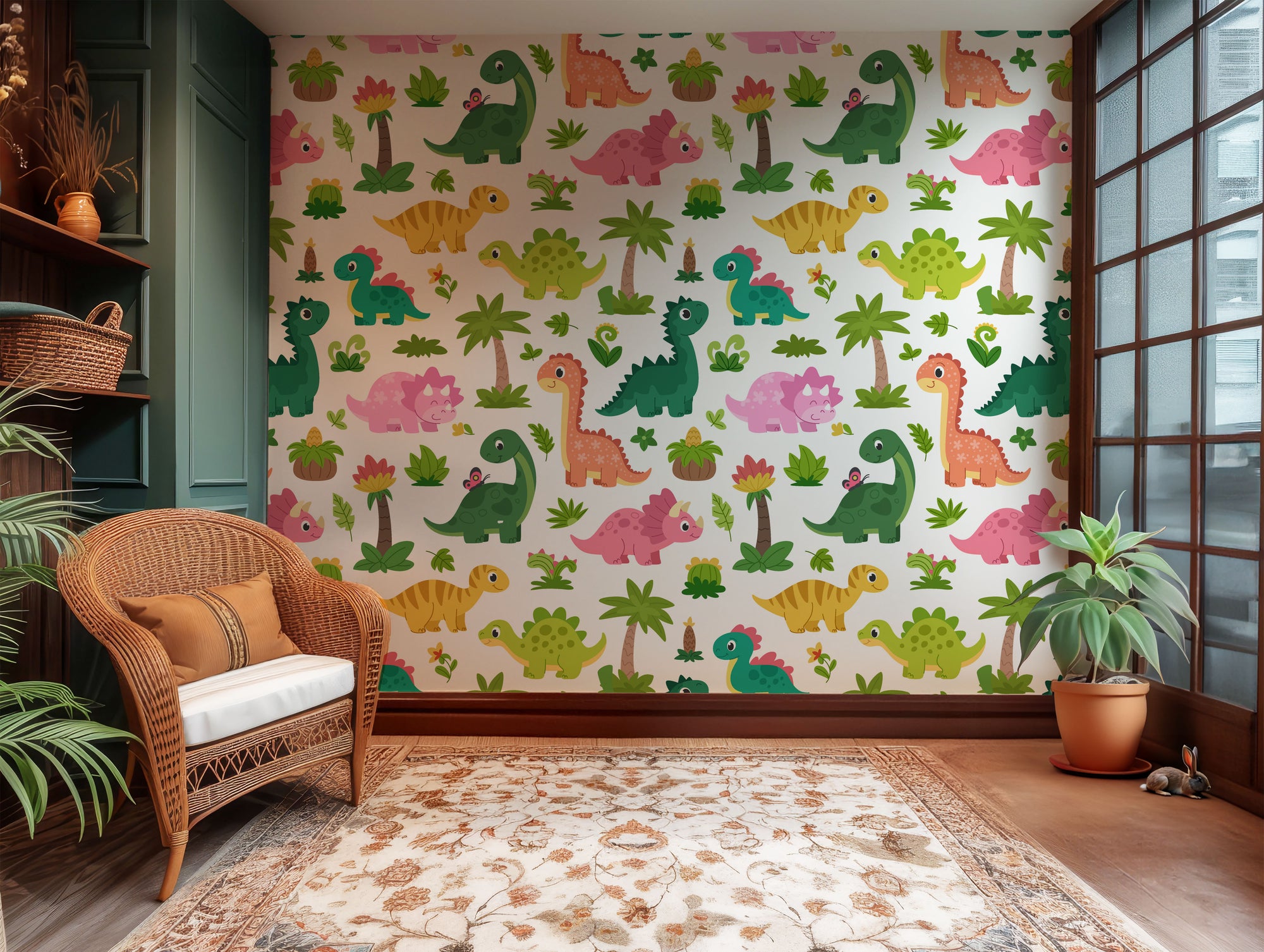 Wallpaper depicting lush, ancient Jurassic-era botanical blooms