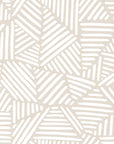 Neutral beige wallpaper with repeating hand drawn geometric blocks made of white linear brush strokes.