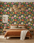 Ladybug Bloom green floral ladybug wallpaper adding character to a cozy bedroom