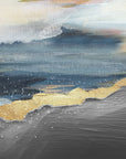 Abstract Landscape Gold wallpaper with navy blue, gold, and gray brushstroke layers in modern artistic style