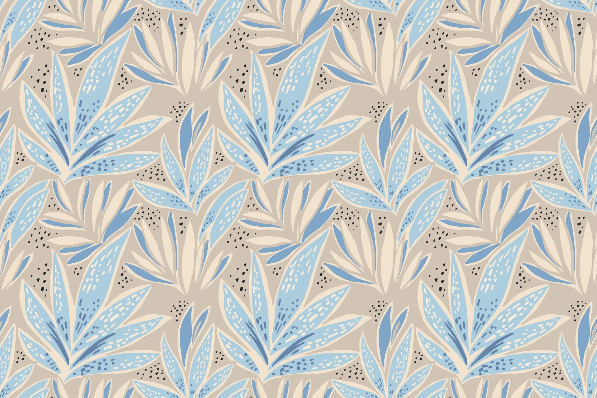 Matte blue botanical leaf peel and stick wallpaper on sand - Lapis Frond