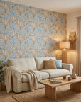 Lapis Frond soft blue botanical leaf in a warm and inviting living room