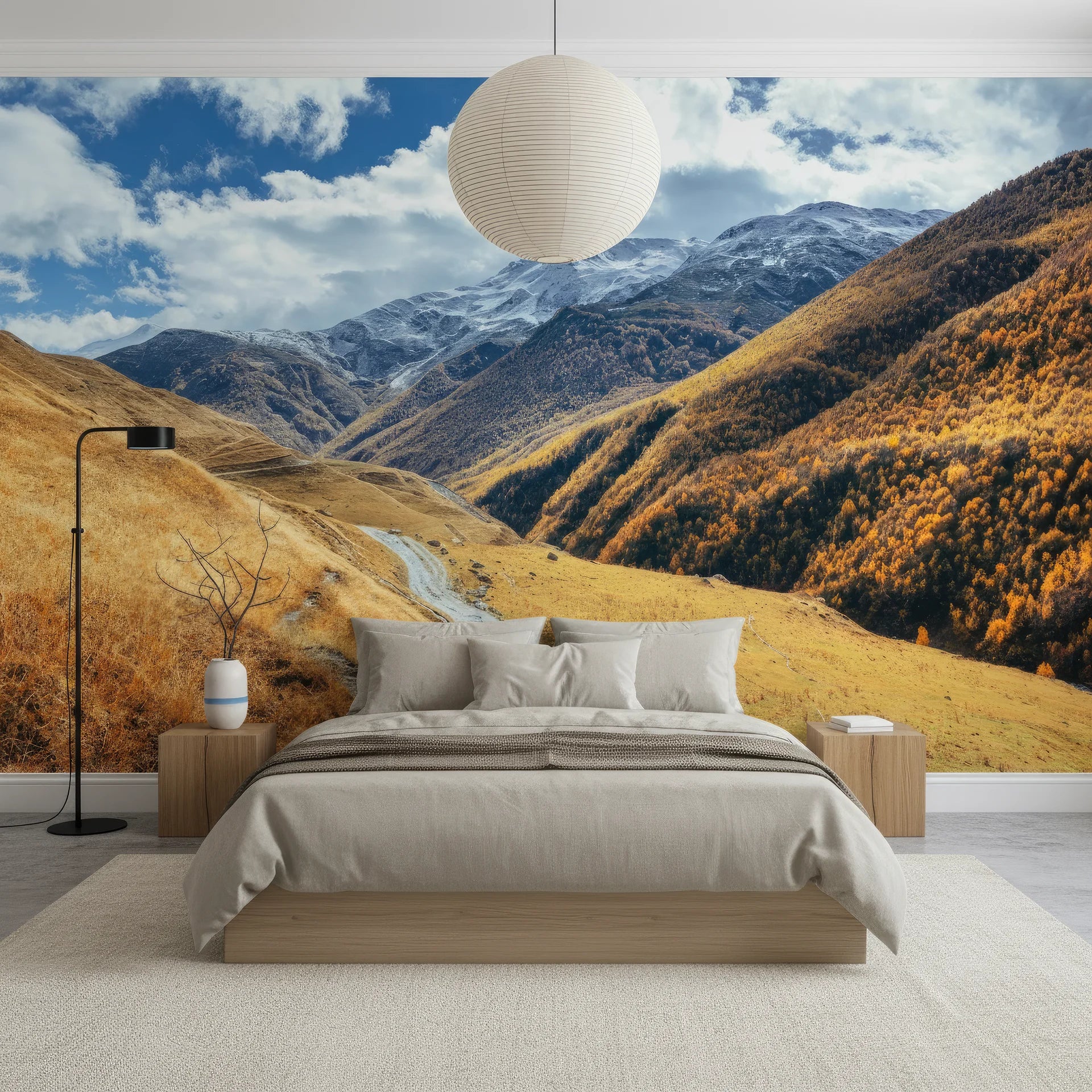 Glowing larch trees in golden fall colors peel and stick